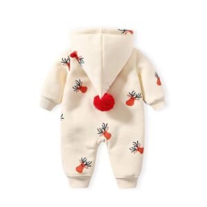 Newborn Baby Fleece Snowsuit Christmas Hooded Romper Onesies Jumpsuit Bodysuit Winter Warm Coat for Infant Boys Girls