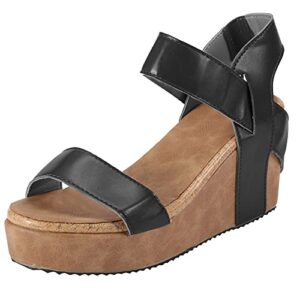 sandals for women platform wedge women’s roman toe beach sandals shoes flip flops wedges casual breathable open women’s sandals (black, 6.5-7)