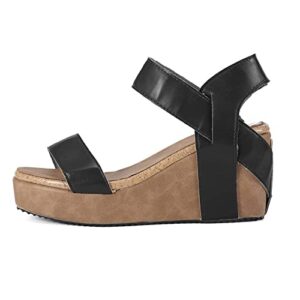 Sandals for Women Platform Wedge Women's Roman Toe Beach Sandals Shoes Flip Flops Wedges Casual Breathable Open Women's sandals (Black, 6.5-7)