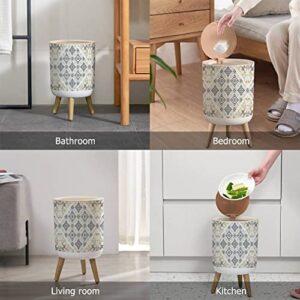 Small Trash Can with Lid Seamless Based on Ornament Paisley Bandana Print Vintage Style Silk Wood Legs Press Cover Garbage Bin Round Waste Bin Wastebasket for Kitchen Bathroom Office 7L/1.8 Gallon