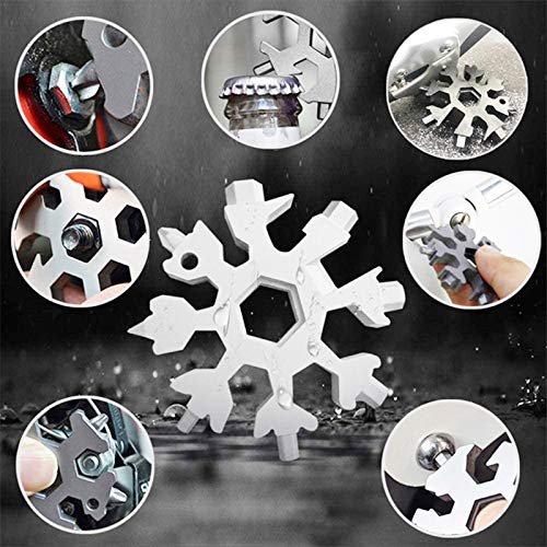 18-in-1 Snowflakes Multi Tool, Stainless Steel Keychain Multitool Portable Snowboarding Screwdriver -Bottle Opener for Christmas Gift for Mens