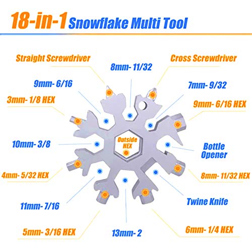 18-in-1 Snowflakes Multi Tool, Stainless Steel Keychain Multitool Portable Snowboarding Screwdriver -Bottle Opener for Christmas Gift for Mens