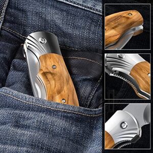 Bundle of 2 Items - Gentleman’s Folding Knife Pocket Knife Knives Knofe Wood Handle Sharp Blade - Pocket Knife for Men - Folding EDC Knife - Kubaton Stocking Stuffers for Men - Secret Santa Gift