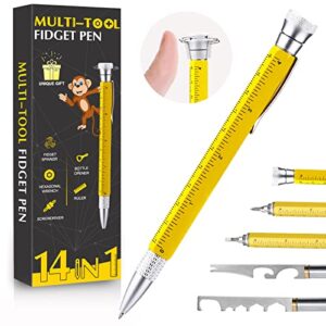 xamawa multitool fidget pen – gifts for him boyfriend husband, stress relief cool gadgets tools gifts for men dad, multi-tool pen for office engineer woodworkers construction – yellow