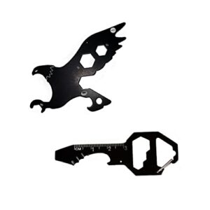 pmr-exports | multitool keychain (eagle & key) two pack multitools eagle key good for adults teens men or woman multi-tool mechanic unexpected defense against raiders stealers, charcoal gray, 5x5x.25