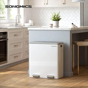 SONGMICS Trash Can, 2 x 8-Gallon Garbage Can for Kitchen, with 15 Trash Bags, 2 Compartments, Plastic Inner Buckets and Hinged Lids, Airtight, White and Gray ULTB60WT