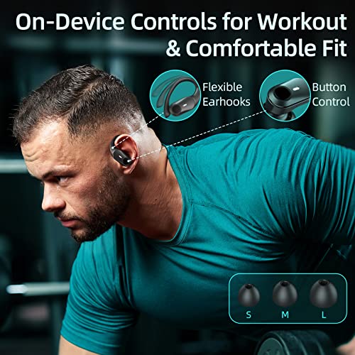 GOLREX Bluetooth Headphones Wireless Earbuds 36Hrs Playtime Wireless Charging Case Digital LED Display Over-Ear Earphones with Earhook Waterproof Headset with Mic for Sport Running Workout Black