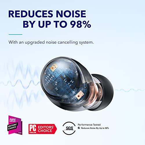 Soundcore by Anker Space A40 Auto-Adjustable Active Noise Cancelling Wireless Earbuds, Reduce Noise by Up to 98%, 50H Playtime, Hi-Res Sound, Comfortable Fit, App Customization, Wireless Charge