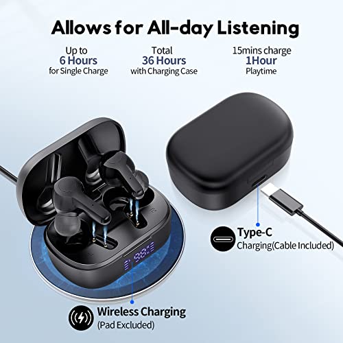 MOZOTER Bluetooth 5.3 Wireless Earbuds,Deep Bass Loud Sound Clear Call Noise Cancelling with 4 Microphones in-Ear Headphones with Wireless Charging Case Compatible for iPhone Android,Workout
