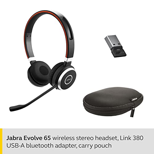 Jabra Evolve 65 MS Wireless Headset, Stereo – Includes Link 370 USB Adapter – Bluetooth Headset with Industry-Leading Wireless Performance, Advanced Noise-Cancelling Microphone, All Day Battery