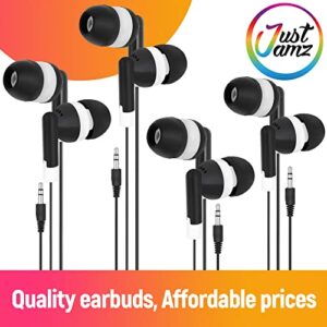 JustJamz Bulk Earbuds 100 Pack | Basic Ear Bud, Black Dot in-Ear Earbuds, Disposable Headphones, Class Headphones Set for Students, Earphones for Class, Kids, Classroom, Library,Wired Earbuds Bundle