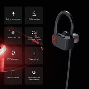 Bluetooth Headphones, Sport Headphones HD Bass+ Sound Wireless Headphones with IPX7 Waterproof Bluetooth V5.3 Running Headphones with 15H Playtime, Sound Isolation Headphones