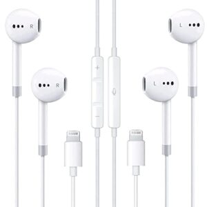 2 pack apple earbuds headphones wired with lightning connector[apple mfi certified] iphone earphones compatible with iphone 14/13/12/se/11/xr/xs/x/8/7-all ios(built-in microphone & volume control)