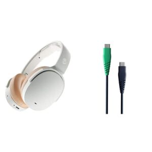 skullcandy hesh anc wireless noise cancelling over-ear headphone – mod white with line round charging cable, usb-c to usb-c – dark blue/green, 4ft