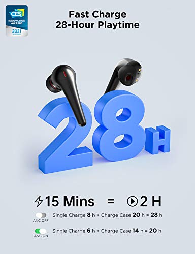 1MORE Comfobuds Pro Bluetooth 5.0 Earbuds, Hybird Active Noise Cancelling Earphones, Stereo Premium Sound in Ear Headphone with 6 Mics ENC for Clear Call and Deep Bass Fast Charging, Black