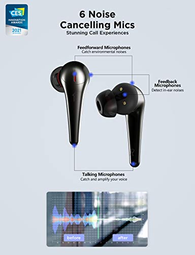 1MORE Comfobuds Pro Bluetooth 5.0 Earbuds, Hybird Active Noise Cancelling Earphones, Stereo Premium Sound in Ear Headphone with 6 Mics ENC for Clear Call and Deep Bass Fast Charging, Black