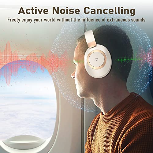 EAORUL Active Noise Cancelling Headphones, Wireless Over-Ear Bluetooth Headphones, Hi-Res Audio Foldable Headset with 100H Playtime, Microphone, Deep Bass, Fast Charging for Travel, Office, Sleep