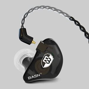 BASN Professional in Ear Monitor Headphones for Singers Drummers Musicians with MMCX Connector IEM Earphones (Pro Clear Black)