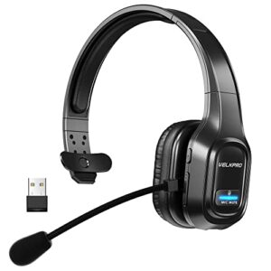 velkpro wireless headset with microphone – noise canceling headphones with mic – on-ear earphones with usb dongle for office work, video calling, call center – 32h talk time, clear audio transmission