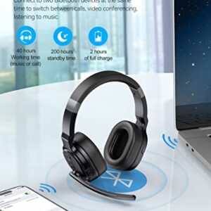 TECKNET Bluetooth Headset, Wireless Bluetooth Trucker Headset with Microphone Noise Cancelling 3 EQ Music Modes, Single and Dual Ear Wireless Headphones for Truck Drivers, Office, Call Centre Work