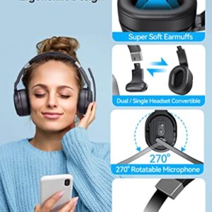 TECKNET Bluetooth Headset, Wireless Bluetooth Trucker Headset with Microphone Noise Cancelling 3 EQ Music Modes, Single and Dual Ear Wireless Headphones for Truck Drivers, Office, Call Centre Work