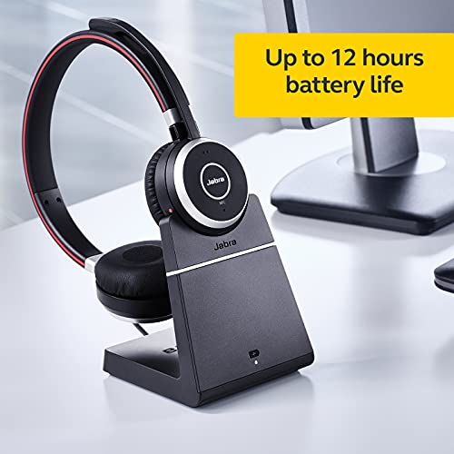 Jabra Evolve2 65 MS Wireless Headphones with Link380a, Stereo, Black – Bluetooth Headset for Calls and Music, 37 Hours of Battery Life, Passive Noise Cancelling