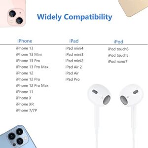 Apple Earbuds iPhone Headphones [Apple MFi Certified] Earphones with Lightning Connector (Built-in Microphone & Volume Control) Compatible with iPhone 14/13/12/11/XR/XS/X/8/7 Support All iOS System