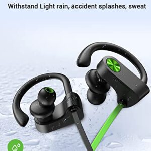 Stiive Bluetooth Headphones, Wireless Sports Earbuds IPX7 Waterproof with Mic, Stereo Sweatproof in-Ear Earphones, Noise Cancelling Headsets for Gym Running Workout, 15 Hours Playtime - GreenBlack