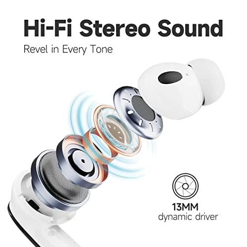 OMK Wireless Bluetooth Earbuds, Wireless Bluetooth Headphones 60H Playback and Wireless Charging Battery Case Waterproof IPX5 Earbuds Bluetooth Stereo Cancelling Earphones for iPhone Android (White)