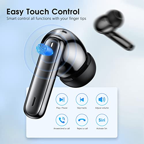 HKERR Wireless Earbuds, 50Hrs Playtime Bluetooth Earbuds Built in Noise Cancellation Mic with Charging Case, Bluetooth Headphones with Stereo Sound, IPX7 Waterproof Ear Buds for iPhone and Android