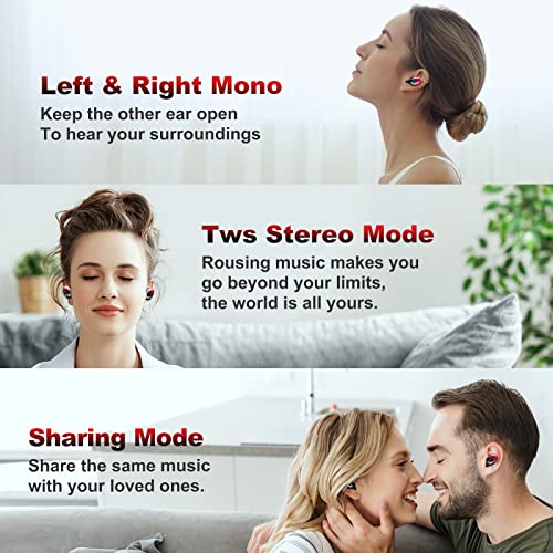 Bluetooth Earbuds Wireless Ear Buds Touch Control Wireless Earphones with HiFi Stereo Audio, Noise Reduction, IPX7 Waterproof Headphones, LED Charging Case, Built-in Mic for Sport/Work/Travel Red