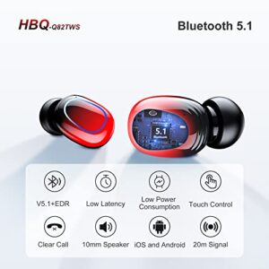 Bluetooth Earbuds Wireless Ear Buds Touch Control Wireless Earphones with HiFi Stereo Audio, Noise Reduction, IPX7 Waterproof Headphones, LED Charging Case, Built-in Mic for Sport/Work/Travel Red