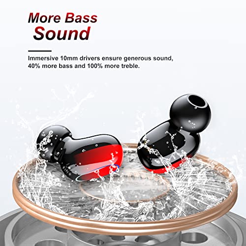 Bluetooth Earbuds Wireless Ear Buds Touch Control Wireless Earphones with HiFi Stereo Audio, Noise Reduction, IPX7 Waterproof Headphones, LED Charging Case, Built-in Mic for Sport/Work/Travel Red