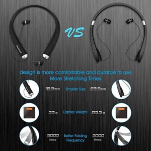 Foldable Bluetooth Headphones, AMORNO Wireless Neckband Sports Headset with Retractable Earbuds, Sweatproof Noise Cancelling Stereo Earphones with Mic (Black)