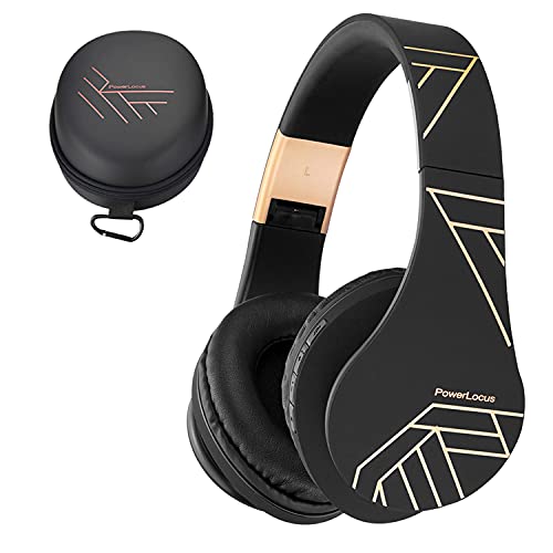 PowerLocus Bluetooth Headphones Over Ear, Wireless Headphones with Microphone, Foldable Headphone, Soft Memory Foam Earmuffs & Lightweight, Micro SD/TF, FM Radio for iPhone/Android/Tablet/PC/TV (Gold)