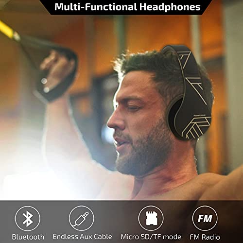 PowerLocus Bluetooth Headphones Over Ear, Wireless Headphones with Microphone, Foldable Headphone, Soft Memory Foam Earmuffs & Lightweight, Micro SD/TF, FM Radio for iPhone/Android/Tablet/PC/TV (Gold)