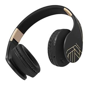 PowerLocus Bluetooth Headphones Over Ear, Wireless Headphones with Microphone, Foldable Headphone, Soft Memory Foam Earmuffs & Lightweight, Micro SD/TF, FM Radio for iPhone/Android/Tablet/PC/TV (Gold)