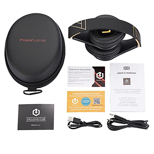 PowerLocus Bluetooth Headphones Over Ear, Wireless Headphones with Microphone, Foldable Headphone, Soft Memory Foam Earmuffs & Lightweight, Micro SD/TF, FM Radio for iPhone/Android/Tablet/PC/TV (Gold)