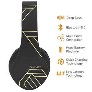 PowerLocus Bluetooth Headphones Over Ear, Wireless Headphones with Microphone, Foldable Headphone, Soft Memory Foam Earmuffs & Lightweight, Micro SD/TF, FM Radio for iPhone/Android/Tablet/PC/TV (Gold)