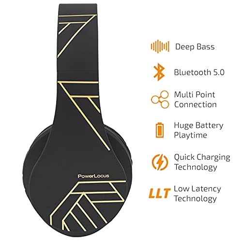 PowerLocus Bluetooth Headphones Over Ear, Wireless Headphones with Microphone, Foldable Headphone, Soft Memory Foam Earmuffs & Lightweight, Micro SD/TF, FM Radio for iPhone/Android/Tablet/PC/TV (Gold)