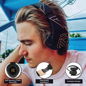 PowerLocus Bluetooth Headphones Over Ear, Wireless Headphones with Microphone, Foldable Headphone, Soft Memory Foam Earmuffs & Lightweight, Micro SD/TF, FM Radio for iPhone/Android/Tablet/PC/TV (Gold)