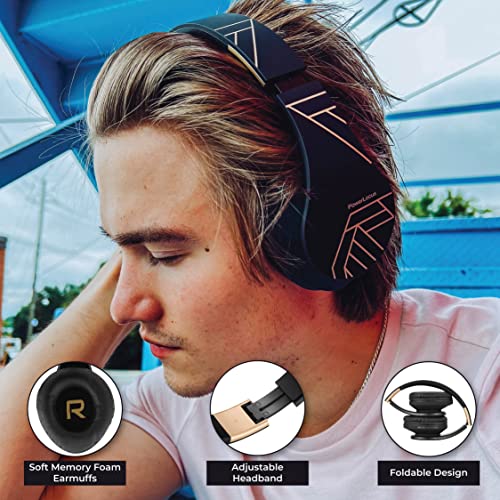 PowerLocus Bluetooth Headphones Over Ear, Wireless Headphones with Microphone, Foldable Headphone, Soft Memory Foam Earmuffs & Lightweight, Micro SD/TF, FM Radio for iPhone/Android/Tablet/PC/TV (Gold)