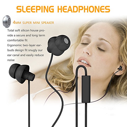 MAXROCK (TM Unique Total Soft Silicon Sleeping Headphones Earplugs Earbuds with Mic for Cellphones,Tablets and 3.5 mm Jack Plug (Black)