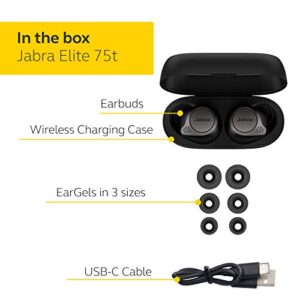 Jabra Elite 75t– True Wireless Earbuds with Charging Case, Titanium Black – Active Noise Cancelling Bluetooth Earbuds with a Comfortable, Secure Fit, Long Battery Life, Great Sound