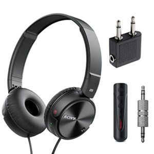 sony wired noise cancelling stereo headphones (black) + airline headphone adapter + neego wireless bluetooth receiver