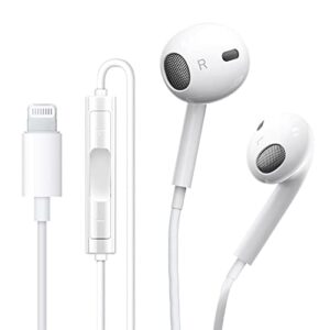 apple earbuds headphones wired with lightning connector[apple mfi certified] iphone earphones compatible with iphone 14/13/12/se/11/xr/xs/x/8/7-all ios(built-in microphone & volume control)