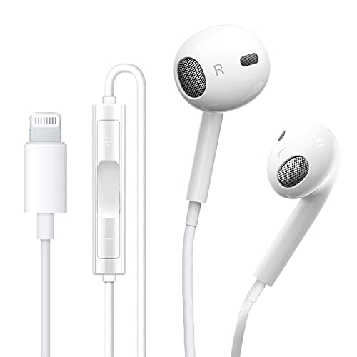 Apple Earbuds Headphones Wired with Lightning Connector[Apple MFi Certified] iPhone Earphones Compatible with iPhone 14/13/12/SE/11/XR/XS/X/8/7-All iOS(Built-in Microphone & Volume Control)