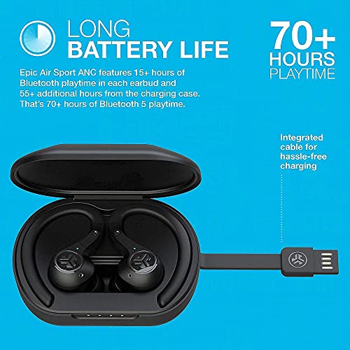 JLab Epic Air Sport ANC True Wireless Bluetooth 5 Earbuds | Headphones for Working Out | IP66 Sweatproof | 15-Hour Battery Life, 55-Hour Charging Case + Cloud Foam Mnemonic Earbud Tips