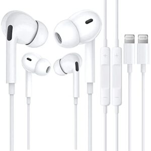 2 pack iphone earbuds [apple mfi certified] wired in-ear stereo noise canceling isolating lightning headphones with built-in microphone&volume control compatible with iphone 13 12 se 11 x 8 7-all ios