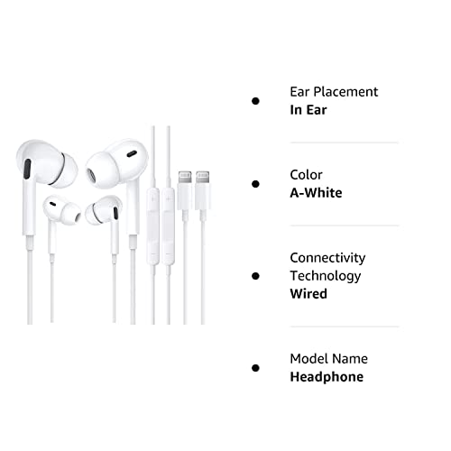 2 Pack iPhone Earbuds [Apple MFi Certified] Wired in-Ear Stereo Noise Canceling Isolating Lightning Headphones with Built-in Microphone&Volume Control Compatible with iPhone 13 12 SE 11 X 8 7-All iOS